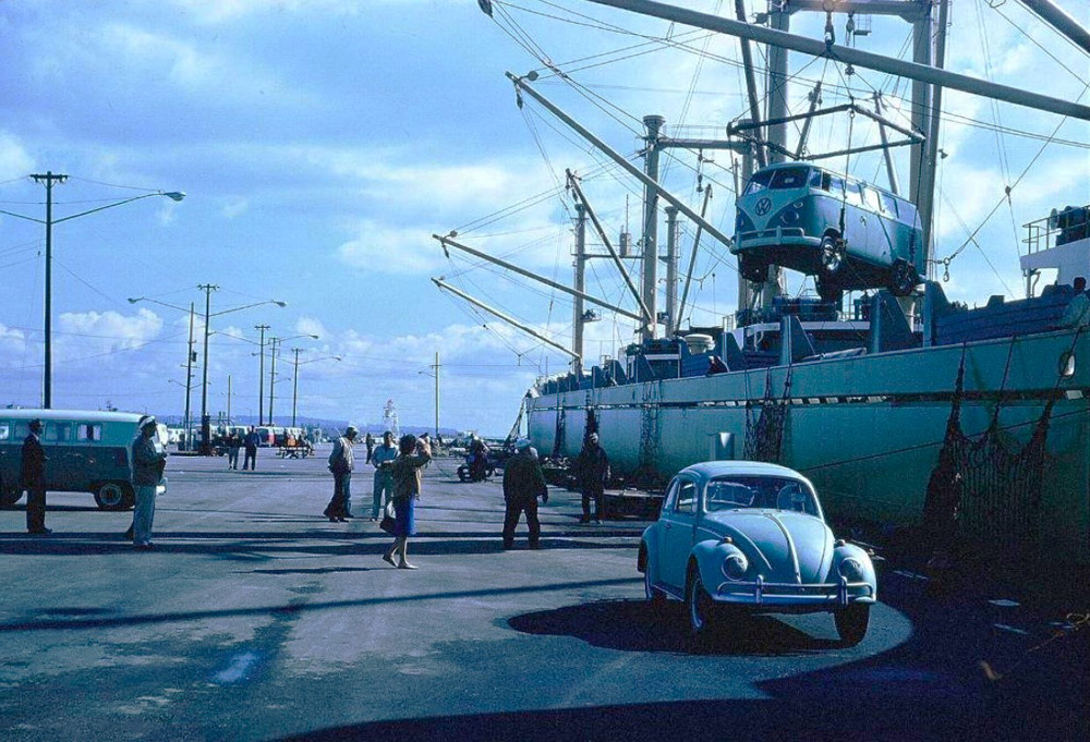 Unloading new Volkswagens from Germany at Terminal Island at Long Beach in Los Angeles