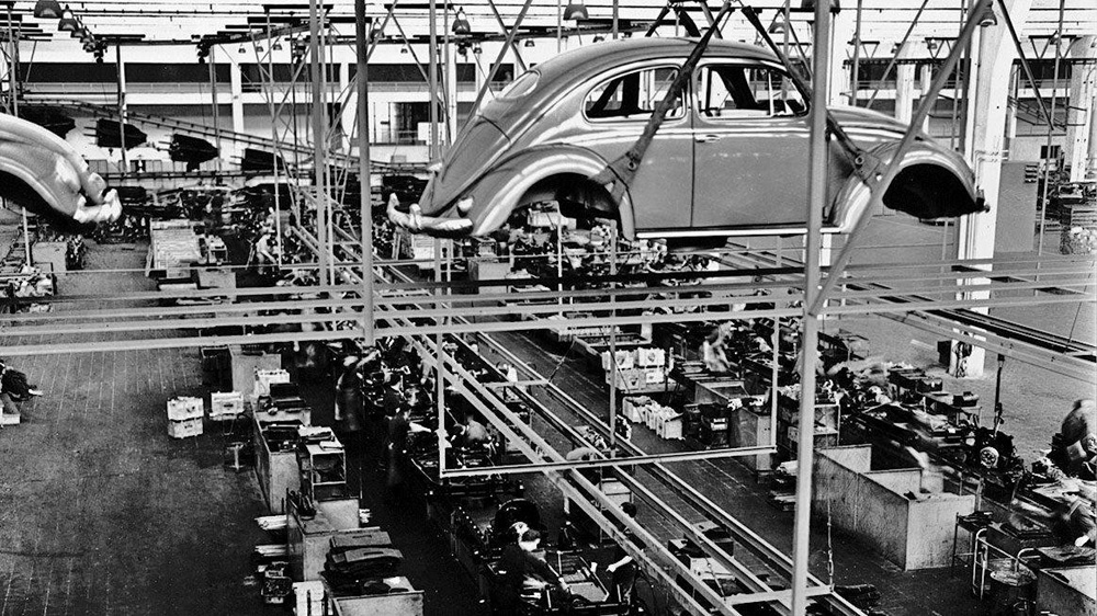 70 
        years ago - Oval-window Type 1 bodyshells at the Volkswagen plant in Wolfsburg