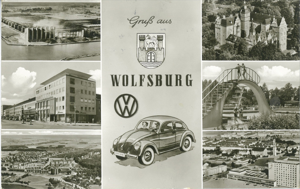 A 
        period postcard from the late 1950s showing scenes