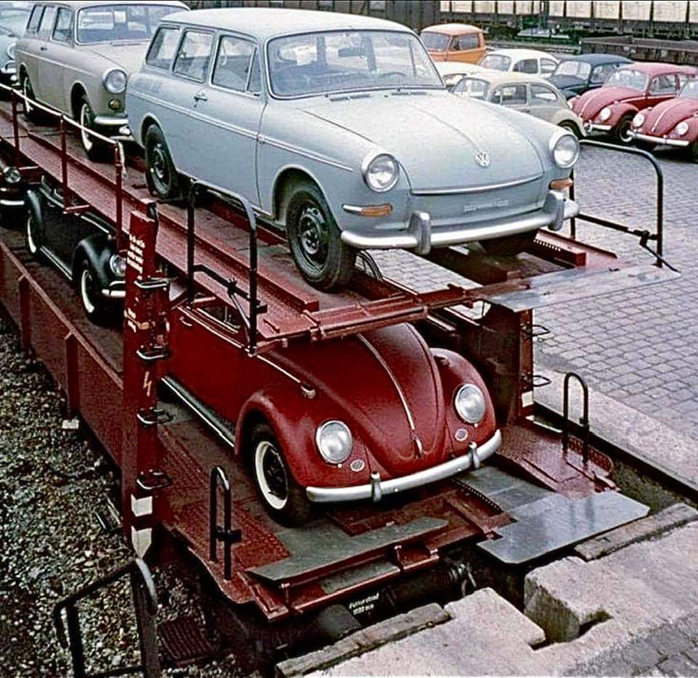 Types 
        1 and 3 Volkswagens on the way from the factory
